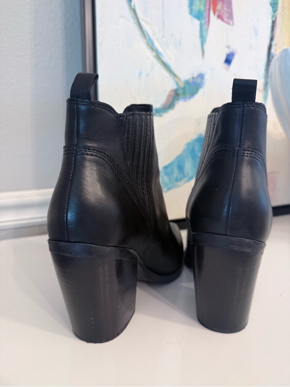 Marc Fisher Classic Black Leather Pointed-Toe Ankle Boots - Picture 3 of 5
